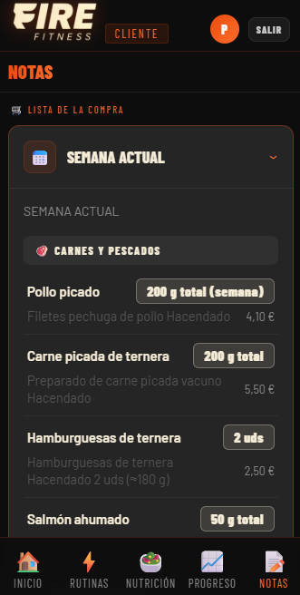 App FireFitness - chat con preparador personal